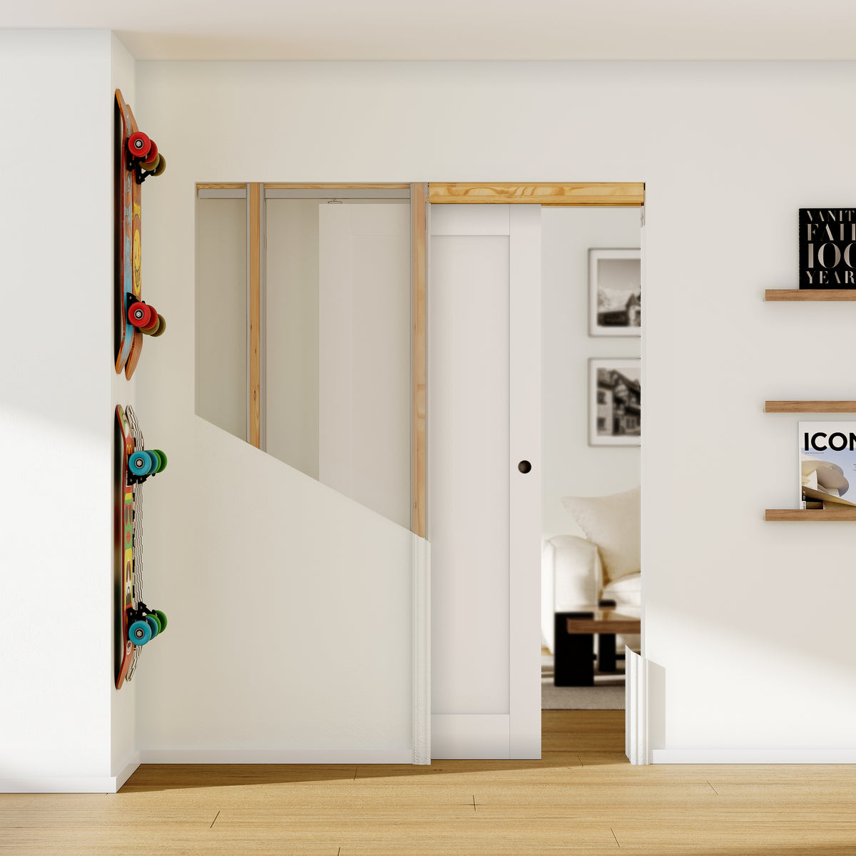 Ark Design Panel Pocket Door with Hardware Kit & Frame, Solid Core Wood ...