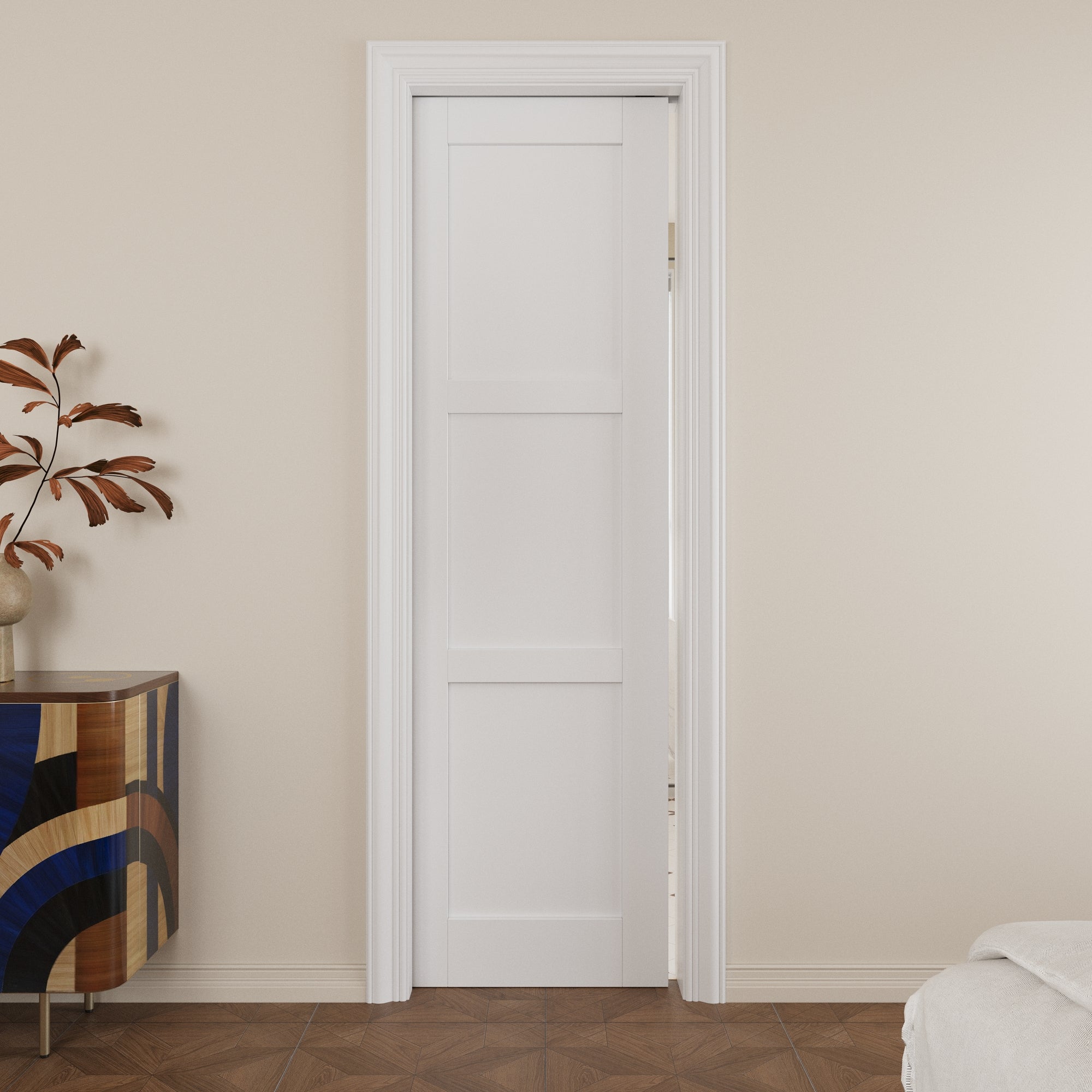 Ark Design 3 lite Panel Pocket Door with Hardware Kit & Soft Close & Frame, Solid Core MDF Wood & Paint-grade Finished, White