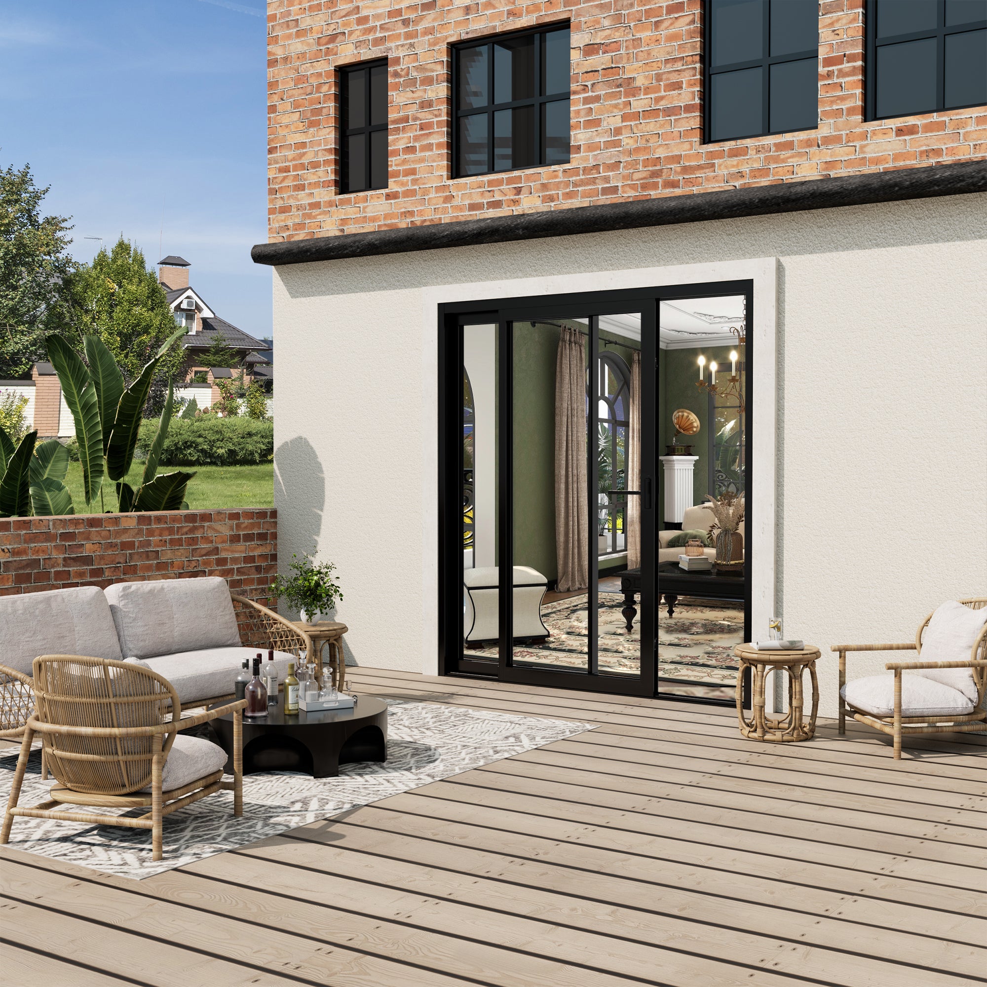Matte Black Universal Aluminum Multi-Sliding Patio Door with Double Glazed Low-E Glass